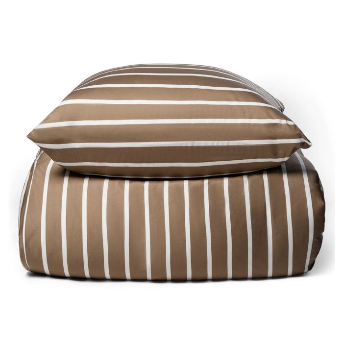 Bambus sengetøj - 100% Naturligt bambus - 140x220 cm - Stribet beige - Satinvævet sengesæt