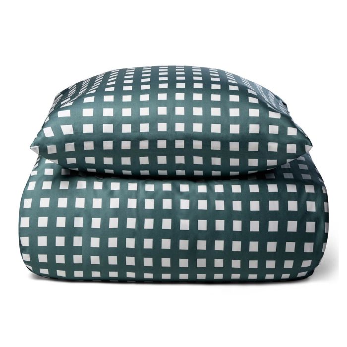 Bambus sengetøj - 100% Naturligt bambus - 140x220 cm - Ternet grønt - Satinvævet sengesæt