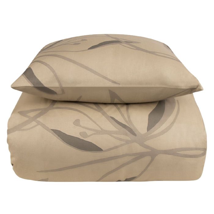 Sengetøj 140x220 cm - 100% bomuldssatin - Iris beige blomstret sengetøj - Ekstra blødt sengesæt fra By Borg