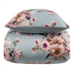 Blomstret sengetøj - Blue flower - 2 i 1 design - Sengesæt i 100% Bomuldssatin - Excellent By Borg